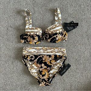 Carmen Marc Valvo Swim Sense Filigree Status V Wire Top & High Waist Bottom XS